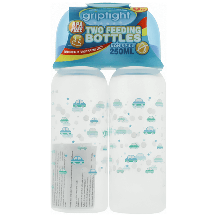 Griptight Non-Spill Feeding Bottles 250ml Twin Pack, 0+ months