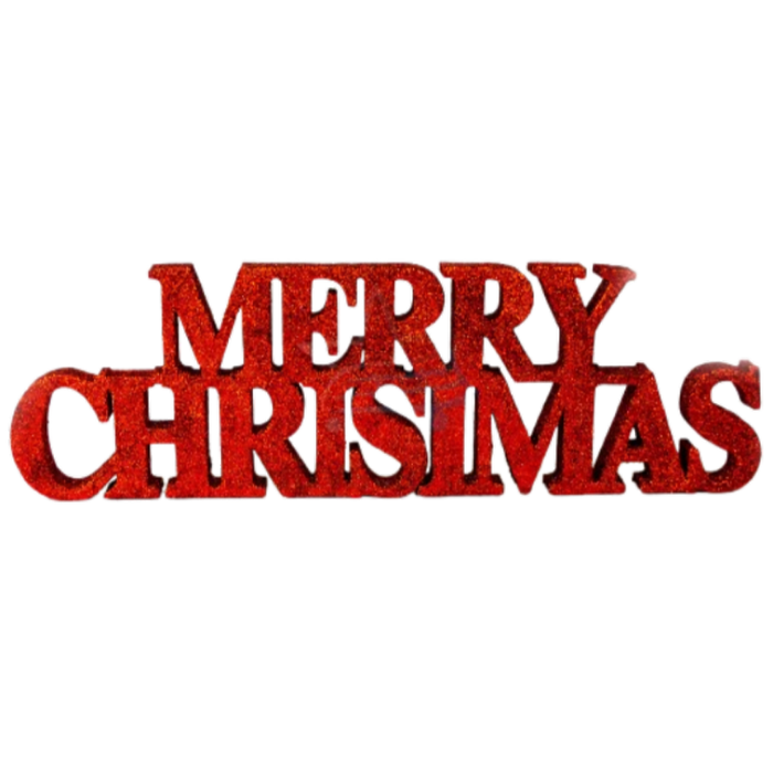 Red Merry Christmas Glitter Sign, 32cm x 10cm