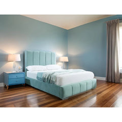 Line Panel Upholstered Velvet Bed Frame – Plush Teal