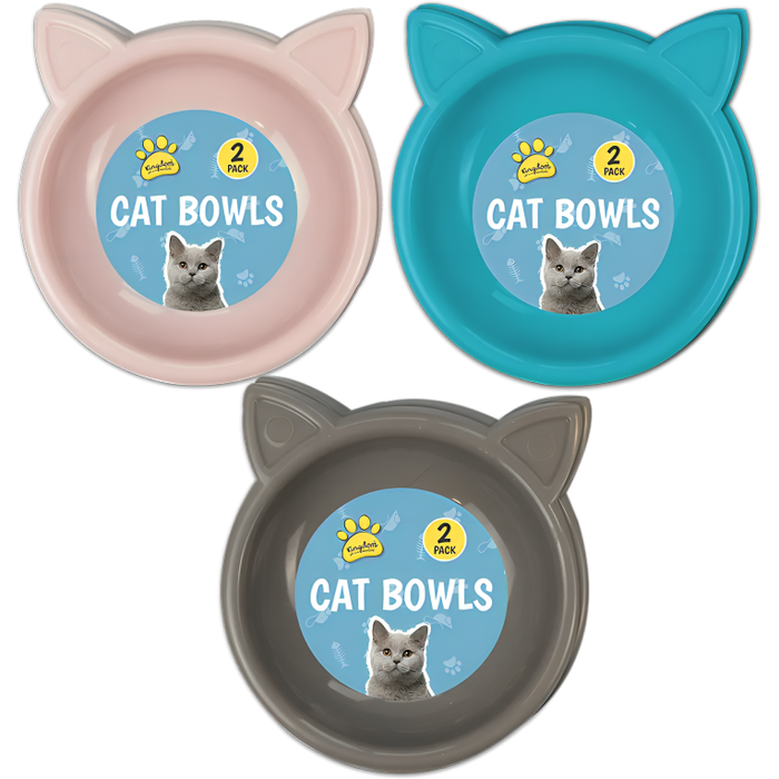 Cat Bowls 17cm, 2 Pack (Colour Options)