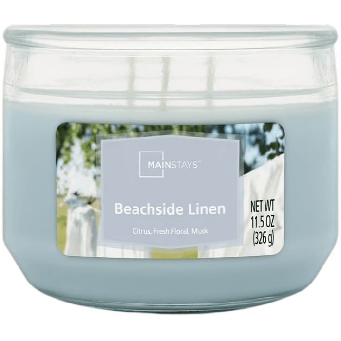 Mainstays Beachside Linen 3 Wick  Glass Jar Candle, 326g