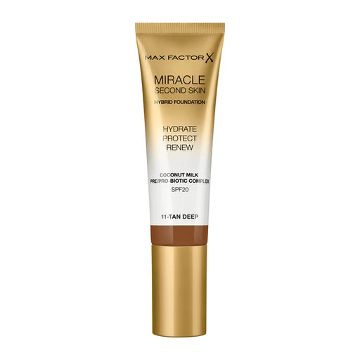 Max Factor Miracle Second Skin Hydrating Foundation 11 Tan Deep bottle