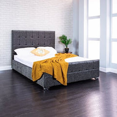 Monaco Cube Upholstered Bed Frame – Charcoal Chenille