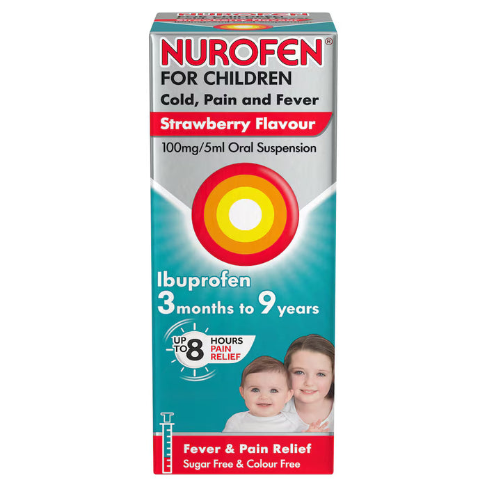 Nurofen 100ml child fever strawberry flavour ibuprofen syrup for fast fever and pain relief