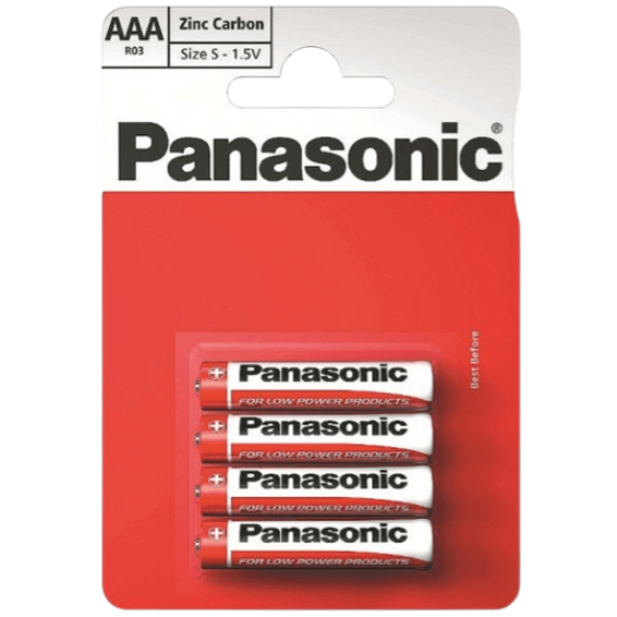 Panasonic AAA Zinc Carbon Batteries 1.5V 4 Pack for everyday household devices