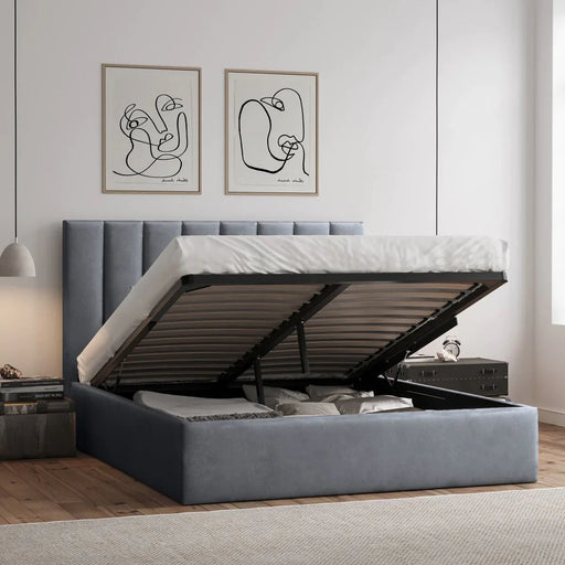 Panel Design Upholstered Storage Bed – Plush Steel