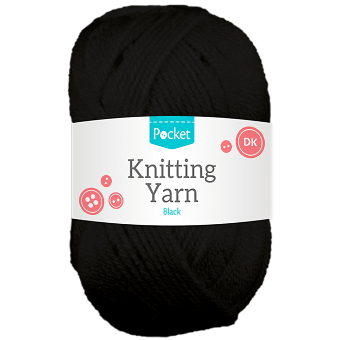 Pocket Black Acrylic Knitting Yarn 75G