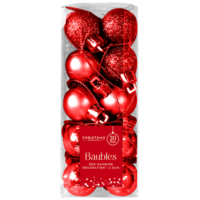 Christmas Tree Baubles 2.5cm, 20 Pack (Colour Options)