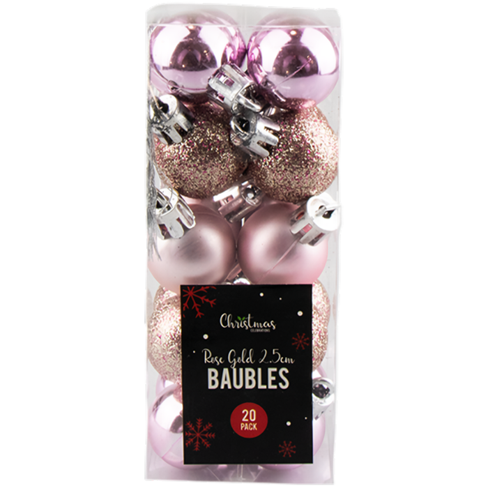 Christmas Tree Baubles 2.5cm, 20 Pack (Colour Options)