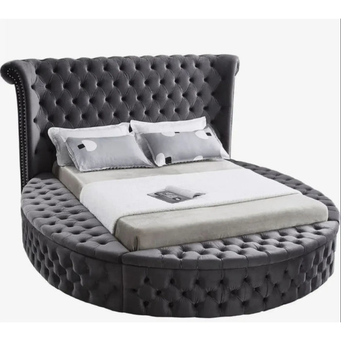 Round Luxury Bed With Mattress Included – Plush Steel Velvet