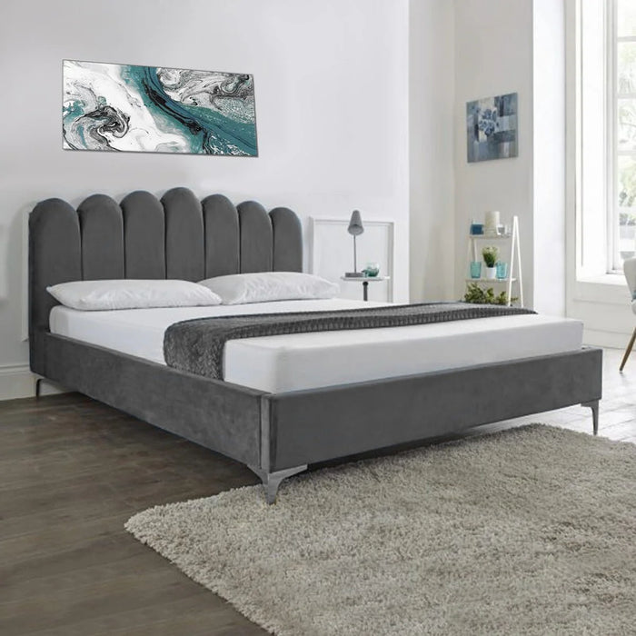 Sana Piano Design Upholstered Bed Frame, Plush Grey