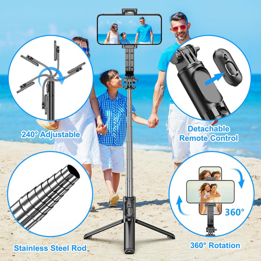 SelfieShow extendable selfie stick tripod with wireless remote and 360 degree rotation