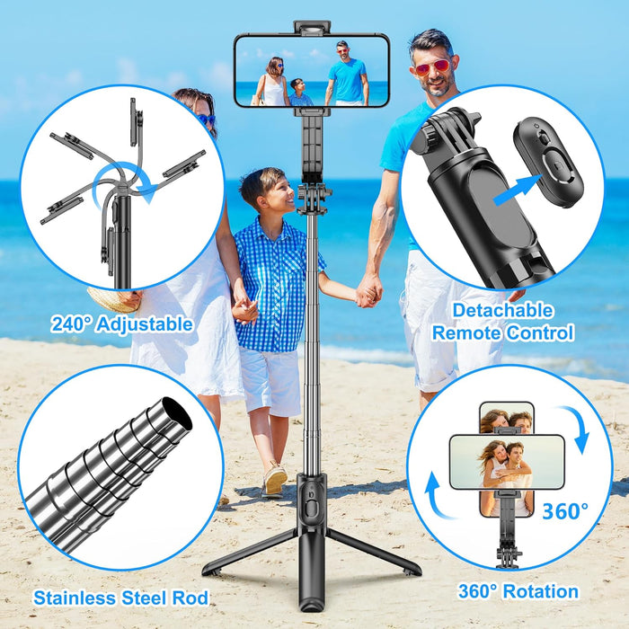 SelfieShow extendable selfie stick tripod with wireless remote and 360 degree rotation