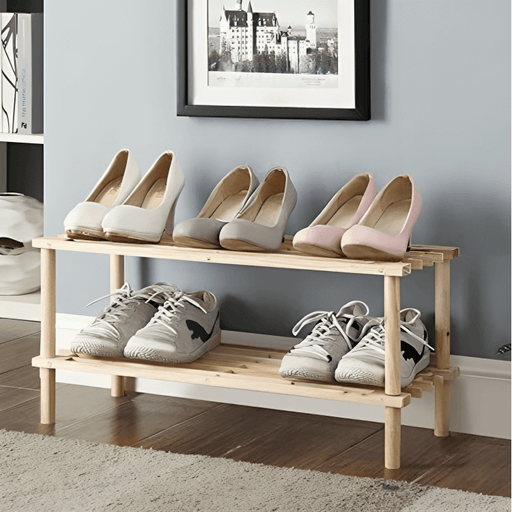 Store Smart Two Tier Wooden Shoe Rack