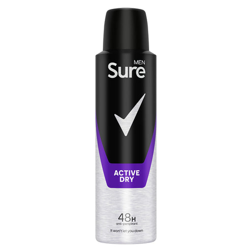 Sure Men Active Dry Anti-Perspirant Deodorant Aerosol 150ml for 48 hour sweat protection