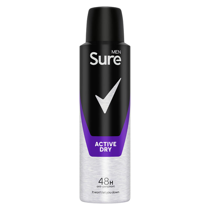 Sure Men Active Dry Anti-Perspirant Deodorant Aerosol 150ml for 48 hour sweat protection