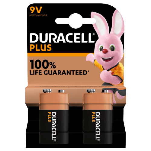 Duracell Plus Power 9V 100% Life, Pack of 2