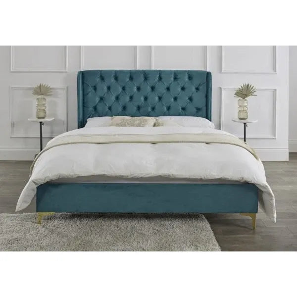Valentina Upholstered Bed Frame – Plush Blue Teal