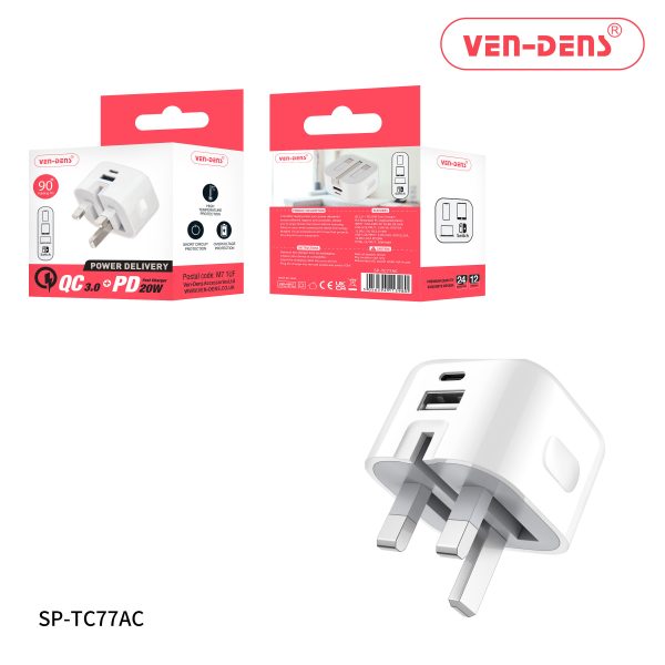 Ven Dens 20W Foldable Fast Charger Plug | Supamart UK