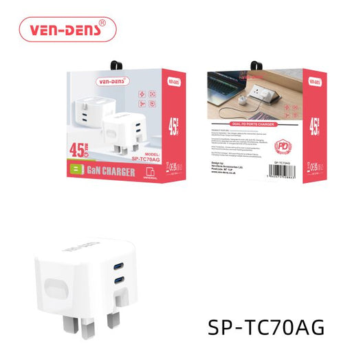 Ven Dens 45W Dual USB-C Port Charger Plug With Power Delivery Support