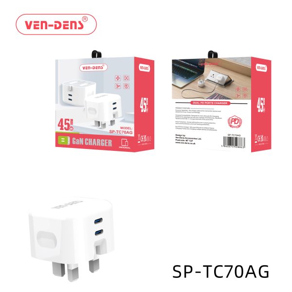 Ven Dens 45W Dual USB-C Port Charger Plug With Power Delivery Support