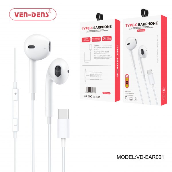 Ven-Dens USB-C in-ear wired earphones with microphone and volume control