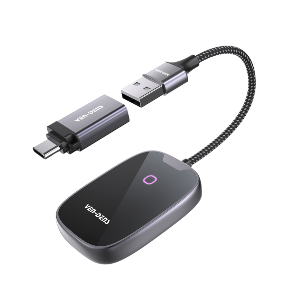 Ven-Dens wireless CarPlay and Android Auto adapter 2 in 1 with USB A and USB C