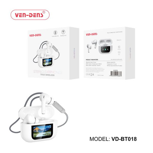 Ven-Dens wireless earbuds with LED screen charging case and touch control