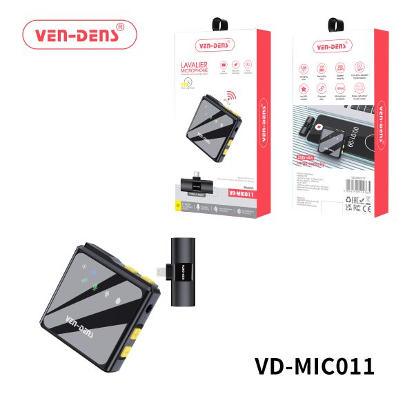 VEN-DENS wireless Type C clip-on microphone with noise reduction for recording and streaming