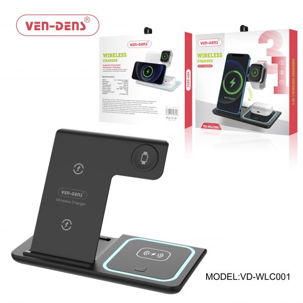 VenDens 3 in 1 foldable wireless charger with fast 15W charging and night light