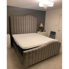 Wave Line Upholstered Bed Frame with Mattress – Plush Grey