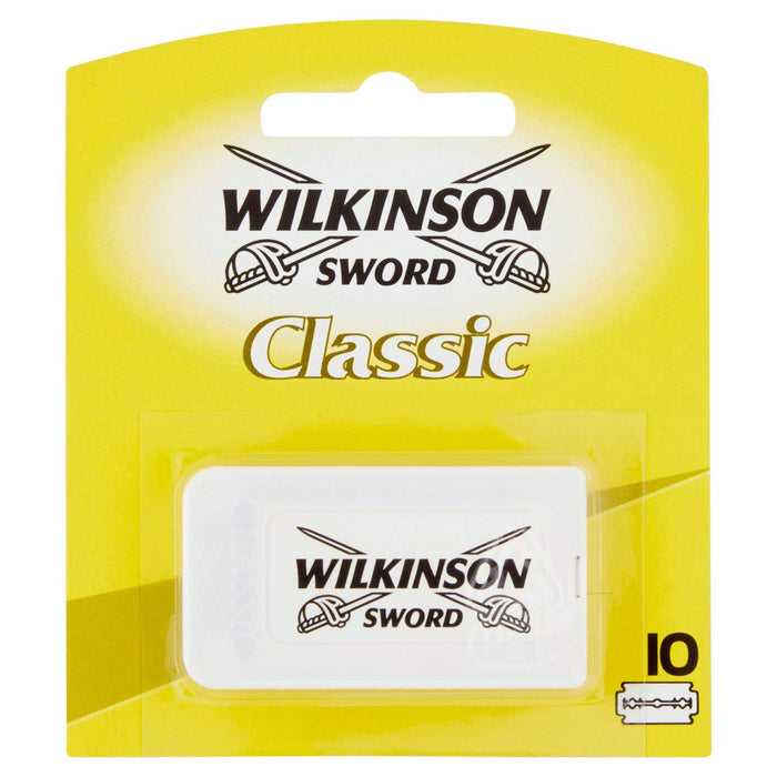 Wilkinson Sword Classic stainless steel double-edge razor blades, pack of 10.