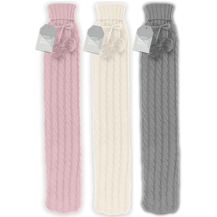 Winter Glow Cable Knitted Long Hot Water Bottle, 2L With Colour Options