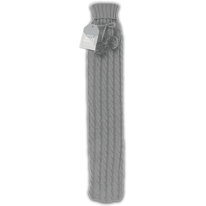 Winter Glow Grey Cable Knitted Long Hot Water Bottle, 2L