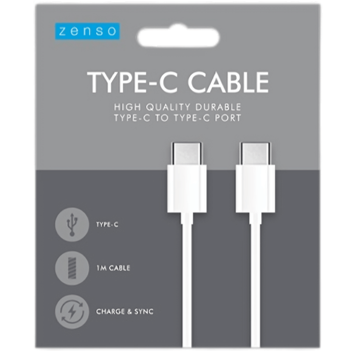 Zenso white type c to type c charging cable 1 metre for fast charging and data transfer