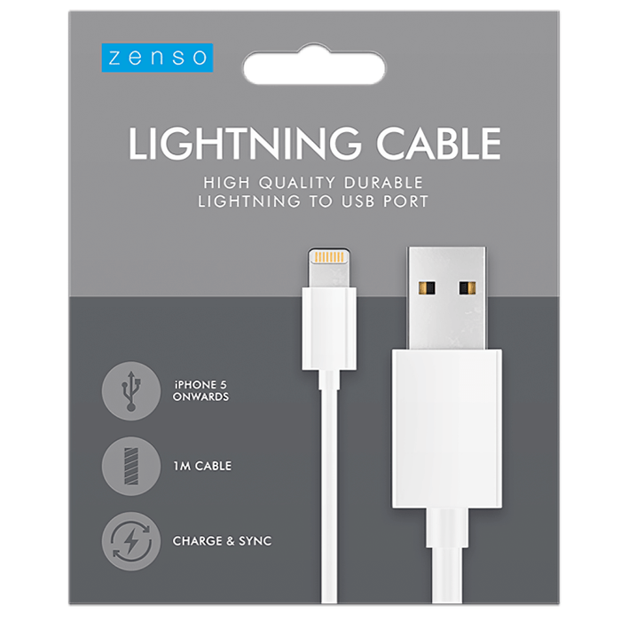 Zenso USB C to Lightning charging cable 1 metre for iPhone and iPad fast charging