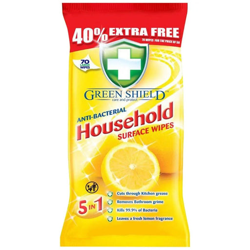 Greenshield Anti-Bacterial Household Surface Wipes, Pack of 70