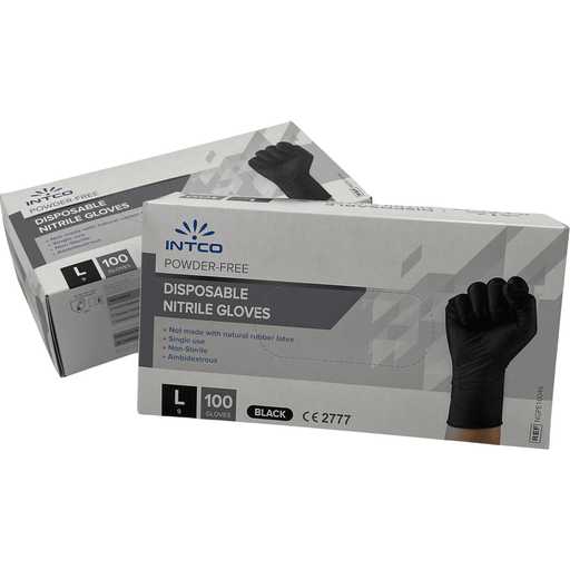 INTCO™ SAFEGUARD Disposable Powder-Free Black 5g Nitrile Gloves, 100 pcs