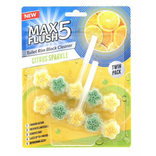 Max Flush 5 Citrus Sparkle Spray Toilet Rim Block Cleaner Twin Pack