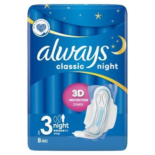 Always Classic Night with Wings Size 3, 8 Pads